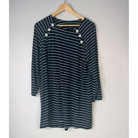 J Jill Wearever Navy White Stripe Tunic Top Large Tall - Picture 2 of 8
